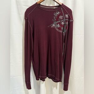 Guess Y2K long‎ sleeve ribbed Maroon Shirt (L)